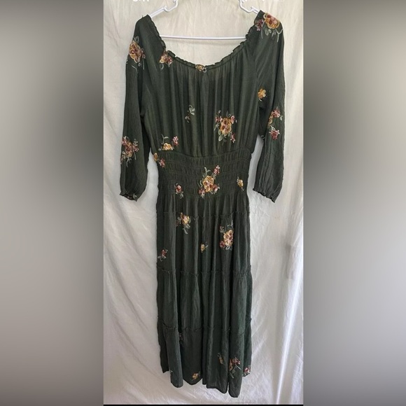 Anthropology Fig And Flower Maxi Dress Womens Size Medium Green Embroidered - Picture 5 of 9